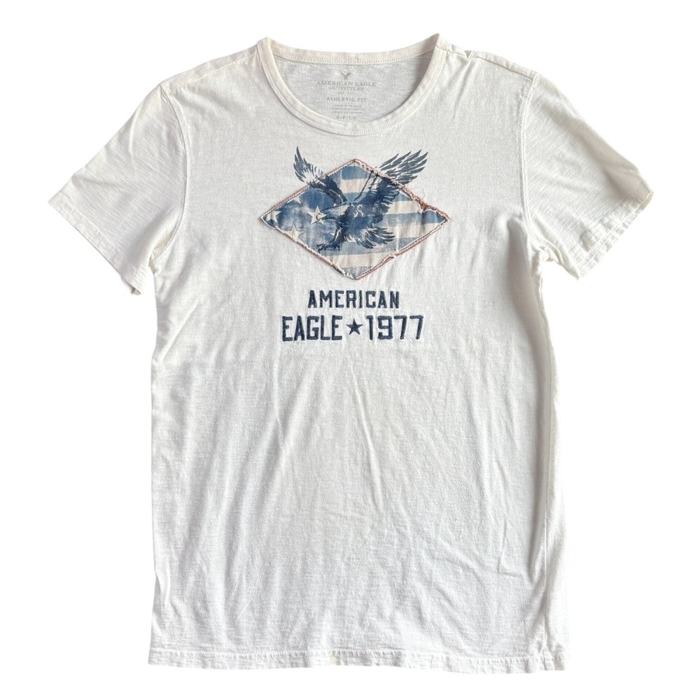 American Eagle Outfitters Small Athletic Fit‎ Graphic T-Shirt White Eagle 1977
